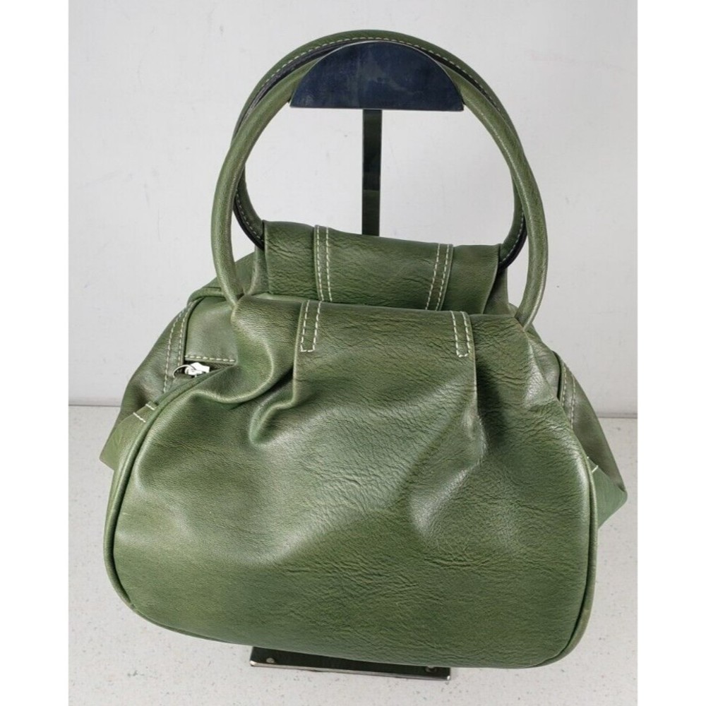 Vintage Bellerose Olive Green Leather Tripple Zipper Compartment Snap Closer